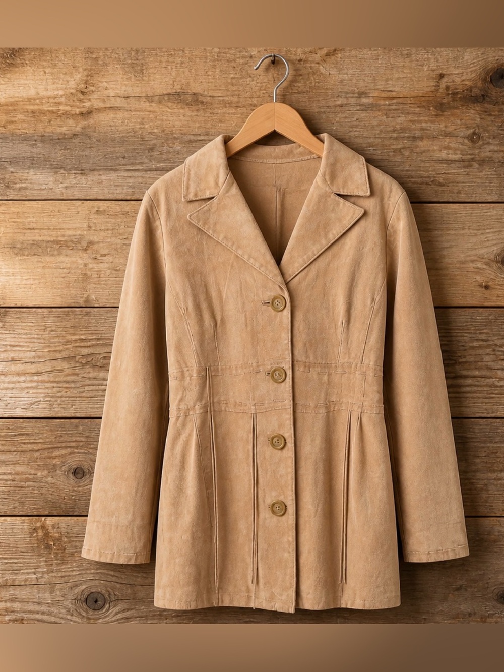 Women's Suede Button-Front Jacket in Tan